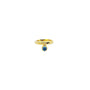Gold ring with a blue gemstone on a white background