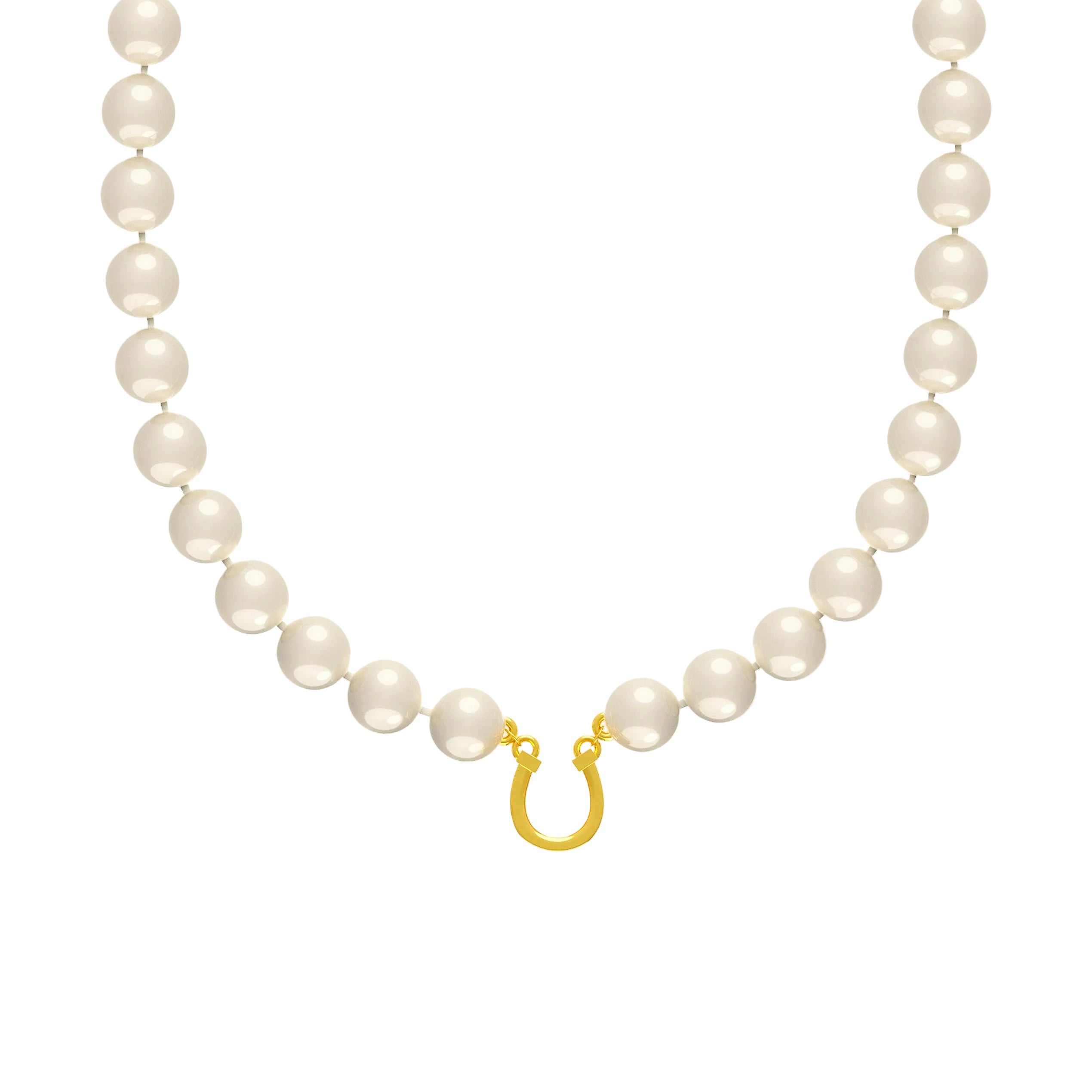 Pearl necklace with a gold clasp on a white background