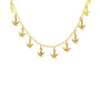 Gold necklace with leaf-shaped pendants on a white background