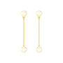 Pair of pearl earrings with gold chains on a white background