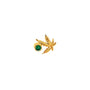 Gold earring with green gemstone on a white background