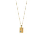A sterling silver necklace with a gold-tone pendant featuring a centaur (half human, half horse) with a bow and arrow, flanked by two blue zirconia stones.
